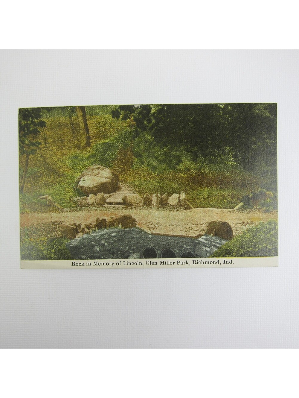 Antique Richmond Indiana Postcard Glen Miller Park Rock Memory Lincoln UNPOSTED